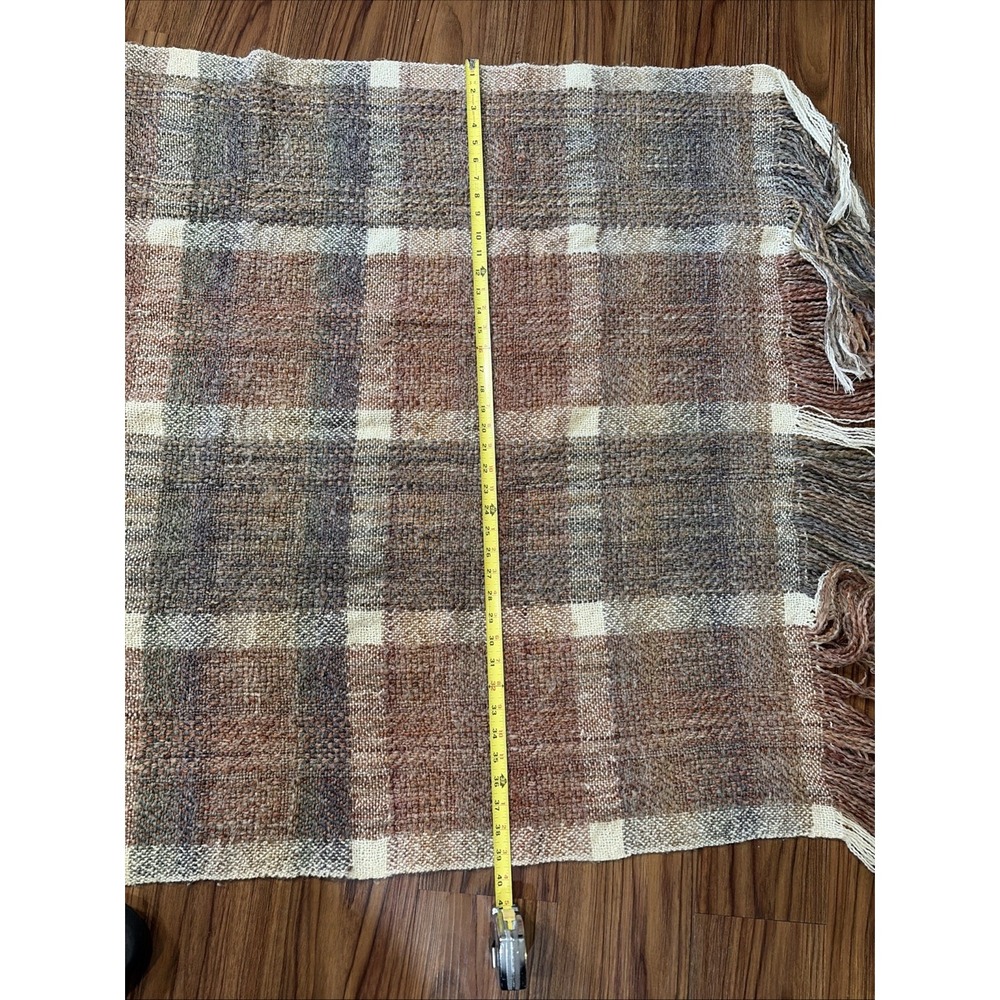 Kennebunk Weavers Throw Blanket Brown Plaid Knitted Fringe USA - Picture 4 of 7